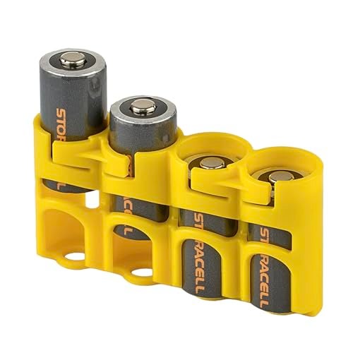 Storacell Slimline CR123 Battery Storage Caddy, Yellow, Holds 4 Batteries (Not Included) - Image 1