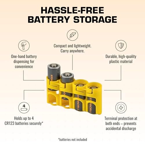 Storacell Slimline CR123 Battery Storage Caddy, Yellow, Holds 4 Batteries (Not Included) - Image 4