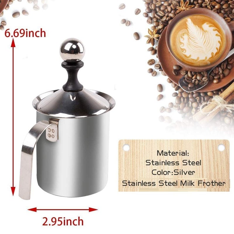 LOCANS Stainless Steel Manual Milk Foamer Handheld Coffee Milk Frothing Pitchers Manual Operated Milk Foam Maker for Cappuccino Coffee Latte Hot Chocolate - Image 3