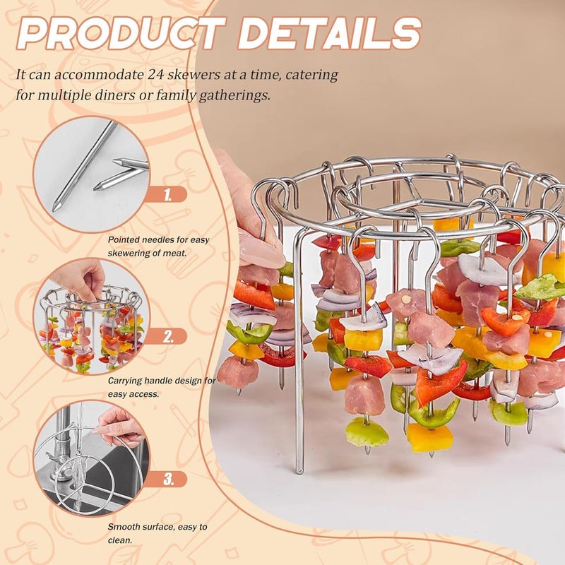 TERRIFI Stainless Steel Air Fryer Grill, Vertical Skewer Rack with 24 Skewers, 6-Inch BBQ Skewers for Air Fryer, Durable Stainless Steel Rack for BBQ and Grilling, Ideal for Home Cooking - Image 4
