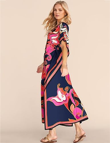 Bsubseach Women Plus Size Kaftan Dress Swimsuit Cover Up Caftan Maxi Beach Dresses Cover Ups Navy - Image 2