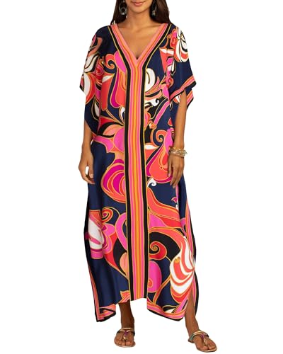 Bsubseach Women Plus Size Kaftan Dress Swimsuit Cover Up Caftan Maxi Beach Dresses Cover Ups Navy - Image 1