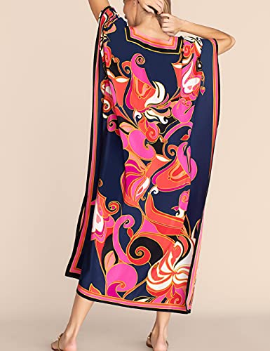 Bsubseach Women Plus Size Kaftan Dress Swimsuit Cover Up Caftan Maxi Beach Dresses Cover Ups Navy - Image 3