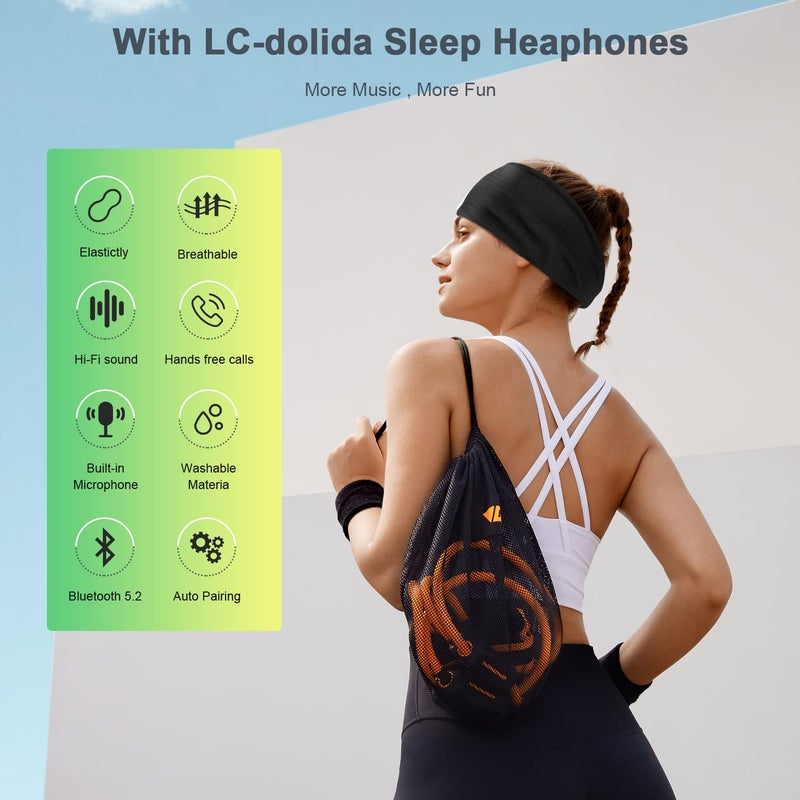 LC-dolida سماعات رأس LC-dolida للنوم بتقنية البلوتوث، رباط رأس سماعات رأس لاسلكية مزودة بمكبرات صوت للذين ينامون على الجانب، سماعات رأس للنوم هدايا للرجال والنساء والأطفال والمراهقين - Image 2