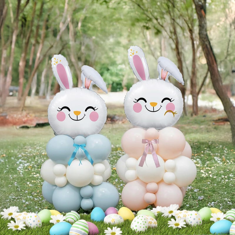 besttideyes Easter Bunny balloons Blue and Pink balloons with 3Pcs Rabbit Head Foil Balloons for Easter Themed Party Bunny Birthday Supplies Decorations - Image 1