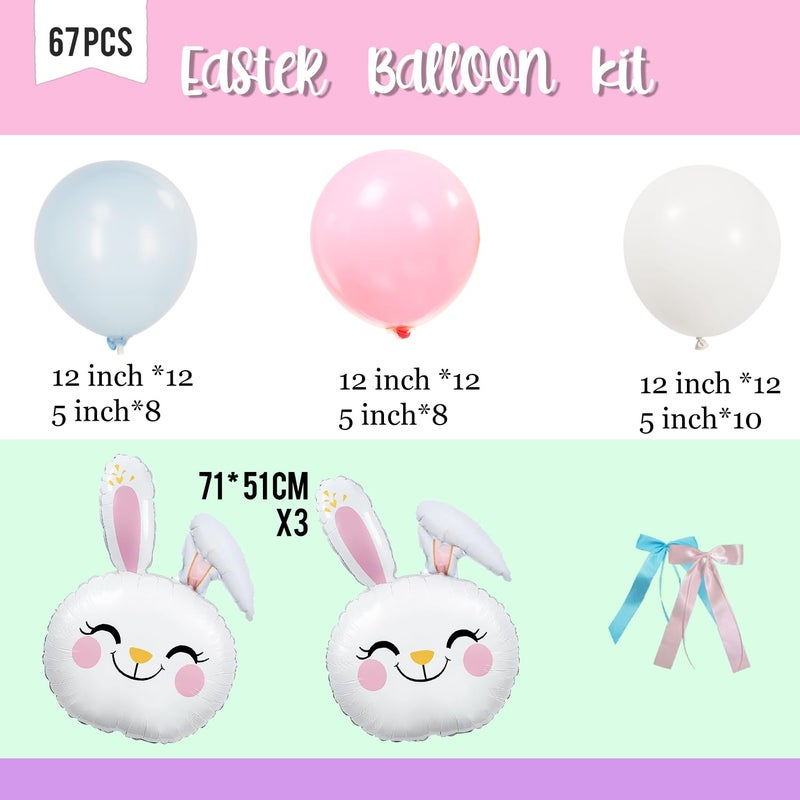 besttideyes Easter Bunny balloons Blue and Pink balloons with 3Pcs Rabbit Head Foil Balloons for Easter Themed Party Bunny Birthday Supplies Decorations - Image 4