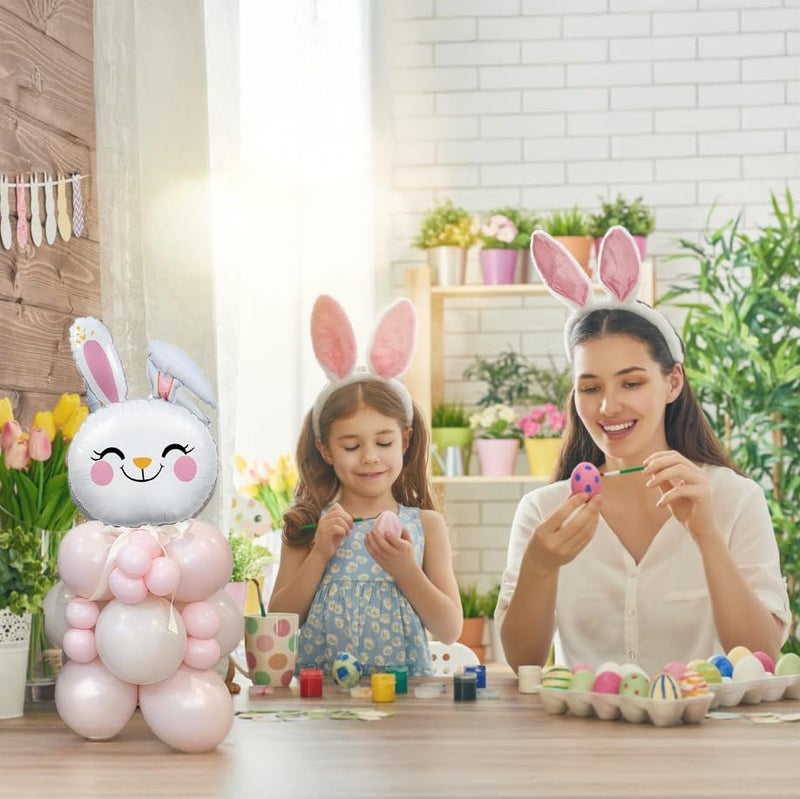 besttideyes Easter Bunny balloons Blue and Pink balloons with 3Pcs Rabbit Head Foil Balloons for Easter Themed Party Bunny Birthday Supplies Decorations - Image 3