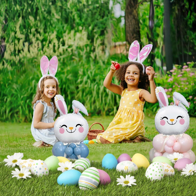 besttideyes Easter Bunny balloons Blue and Pink balloons with 3Pcs Rabbit Head Foil Balloons for Easter Themed Party Bunny Birthday Supplies Decorations - Image 2