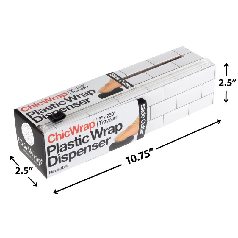 Chicwrap Subway Tile Refillable Plastic Wrap Dispenser - One 9" x 250' Roll of Professional Grade Plastic Wrap - BPA Free and Kosher Certified - Reusable Dispenser w/Slide Cutter - Image 4