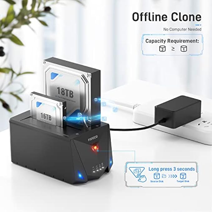 FIDECO USB 3.2 GEN 1 TO HARD DRIVE DOCKING STATION, HARD DRIVE DOCK FOR 2.5 OR 3.5 INCH SATA I/II/III HDD SSD WITH HARD DRIVE DUPLICATOR/OFFLINE CLONE FUNCTION AND 2 USB CABLES, SUPPORT UASP - Image 2
