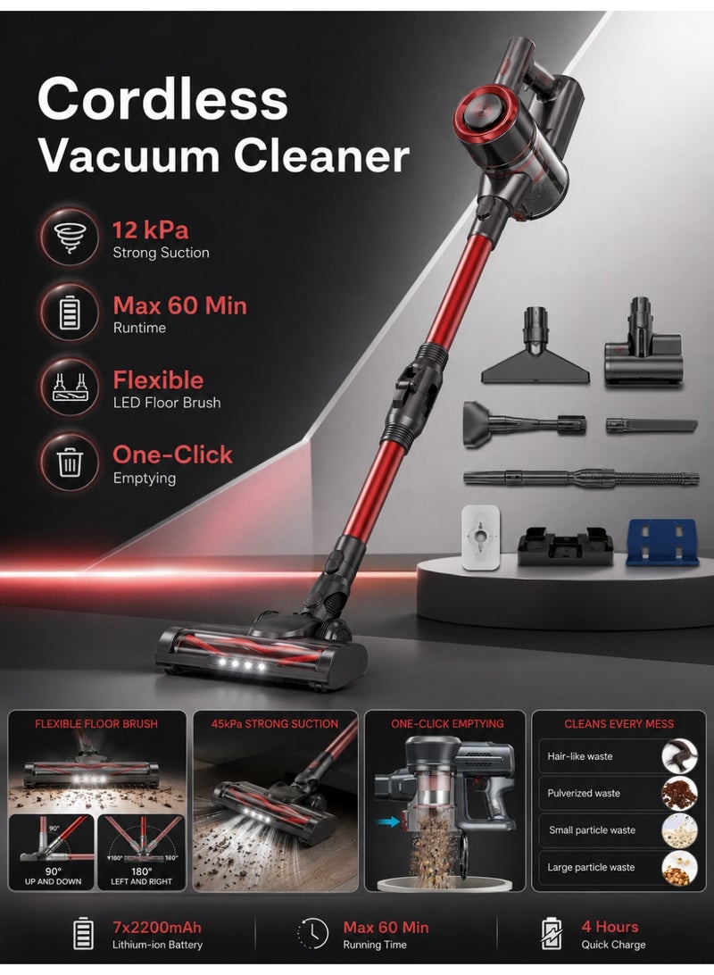 OHAHO Cordless Wet & Dry Vacuum Cleaner 3-in-1 Wash and Vacuum with LED Light, Foldable Tube, Self-Cleaning Water Tank, Sofa Brush, Dust Mite Brush, 2-in-1 Crevice & Blowing Tool, Powerful Home Floor Cleaner - Image 2