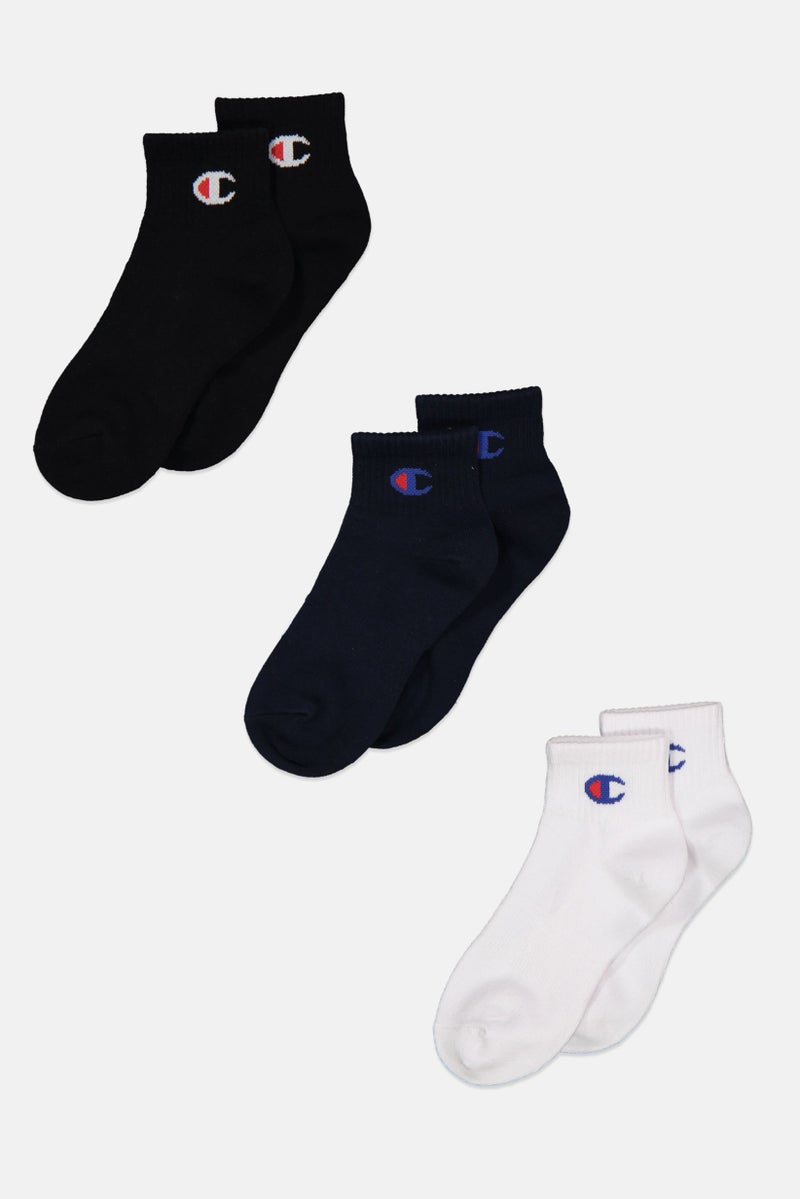 Champion Kids Boy 3 Pairs Brand Logo Socks, Black/White/Navy - Image 1