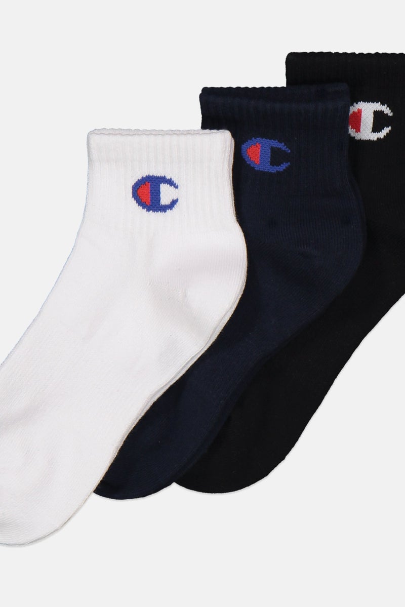 Champion Kids Boy 3 Pairs Brand Logo Socks, Black/White/Navy - Image 2
