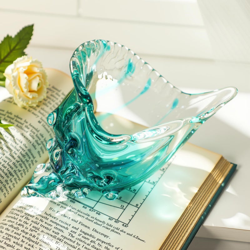 QFkris Blown Glass Conch Figurines, 8.2" Sea Glass Art Decor, Conch Shell Decorative Statues, Seashell Sculpture for Dining Tables, Entryways, Coffee Tables, Living Room, Shelf Fillers Valentines Day Gift - Image 4