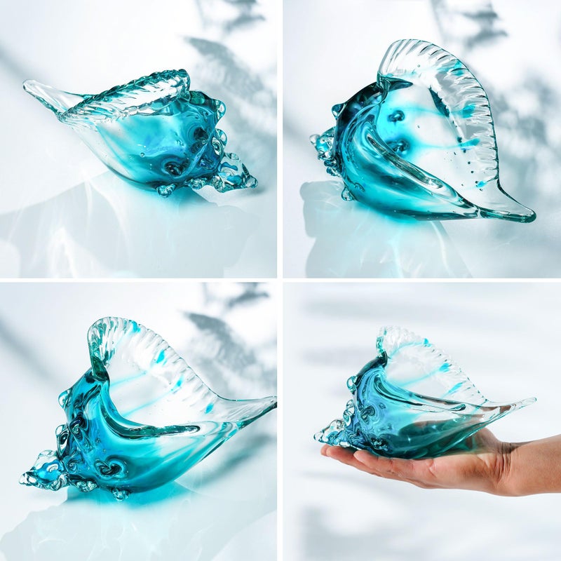 QFkris Blown Glass Conch Figurines, 8.2" Sea Glass Art Decor, Conch Shell Decorative Statues, Seashell Sculpture for Dining Tables, Entryways, Coffee Tables, Living Room, Shelf Fillers Valentines Day Gift - Image 3