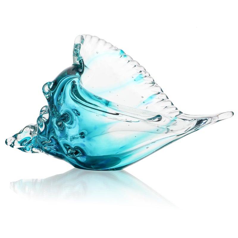 QFkris Blown Glass Conch Figurines, 8.2" Sea Glass Art Decor, Conch Shell Decorative Statues, Seashell Sculpture for Dining Tables, Entryways, Coffee Tables, Living Room, Shelf Fillers Valentines Day Gift - Image 1