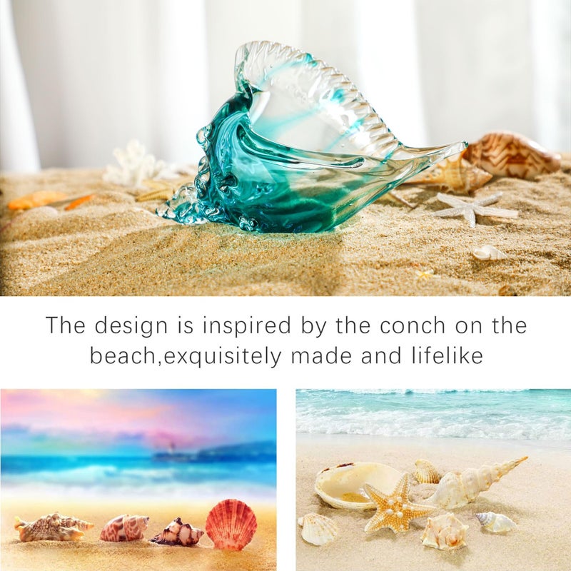 QFkris Blown Glass Conch Figurines, 8.2" Sea Glass Art Decor, Conch Shell Decorative Statues, Seashell Sculpture for Dining Tables, Entryways, Coffee Tables, Living Room, Shelf Fillers Valentines Day Gift - Image 5