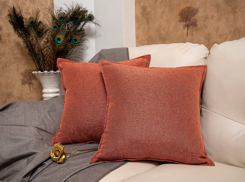 Khooti Decorative Jute Square Cushion Cover Throw Pillow Cover for Living Room Couch Diwan Single Seater Sofa, Colourful Modern Small 12 x 12 Inches / 30 x 30 cm (Colour - Orange)(Set of 2 Pieces) C2-50 TC - Image 1
