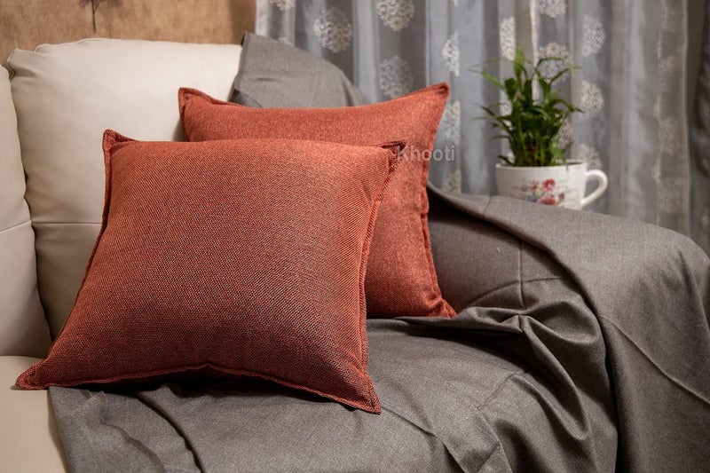 Khooti Decorative Jute Square Cushion Cover Throw Pillow Cover for Living Room Couch Diwan Single Seater Sofa, Colourful Modern Small 12 x 12 Inches / 30 x 30 cm (Colour - Orange)(Set of 2 Pieces) C2-50 TC - Image 4