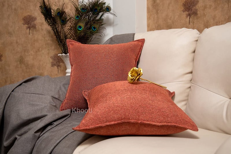 Khooti Decorative Jute Square Cushion Cover Throw Pillow Cover for Living Room Couch Diwan Single Seater Sofa, Colourful Modern Small 12 x 12 Inches / 30 x 30 cm (Colour - Orange)(Set of 2 Pieces) C2-50 TC - Image 3