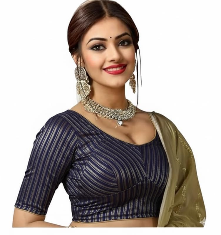 Bhochi Stylish Latest Katori Design Golden Foil Printed Blouse Stretchable Readymade Saree Blouses for Women Trendy Blouse Special for Festival - Image 1