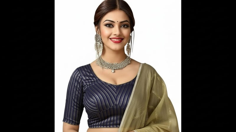 Bhochi Stylish Latest Katori Design Golden Foil Printed Blouse Stretchable Readymade Saree Blouses for Women Trendy Blouse Special for Festival - Image 2