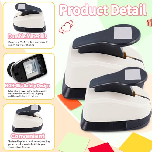 HKKYO Square Hole Puncher Square Paper Punch Shape Punches for Paper Crafts 0.7 inch Papers Punches 1.5 Squares Punch 1.9 Crafts Puncher for Scrapbooking Card Making - Image 5