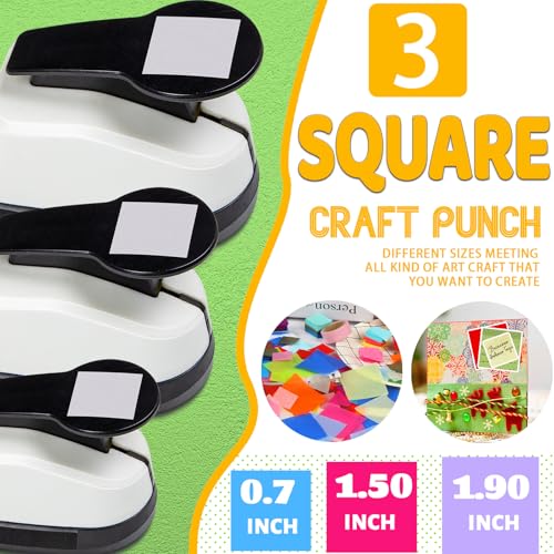 HKKYO Square Hole Puncher Square Paper Punch Shape Punches for Paper Crafts 0.7 inch Papers Punches 1.5 Squares Punch 1.9 Crafts Puncher for Scrapbooking Card Making - Image 4