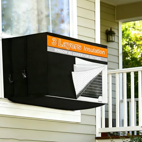 Demao Winter AC Covers for Outside, Air Conditioner Cover for Outside Window Insulation with 3 Layers, 420D Oxford Waterproof Dustproof Window AC Cover-21"W x 16"D x 15"H - Image 1