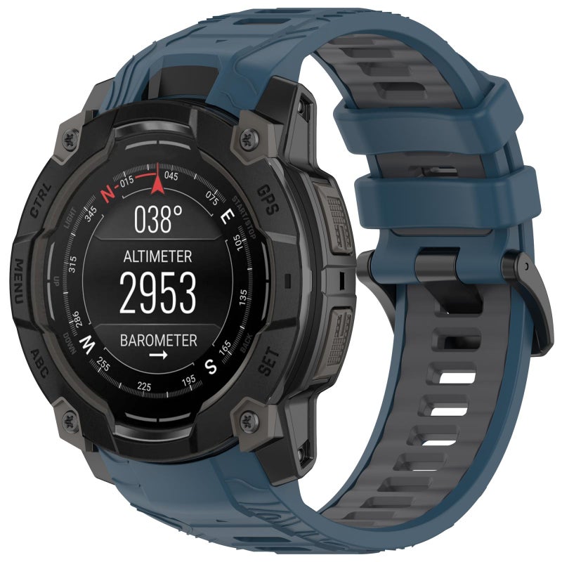 إيروريكس لساعة Garmin Instinct 3 Amoled / Solar 45 مم سوار سيليكون رياضي بلونين (أزرق + رمادي) - Image 1