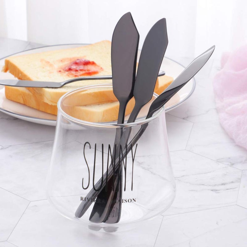 Bisda Stainless Steel Cheese Dessert Knives, Set of 6, Breakfast Butter Knife, Slicer Sandwich Spreader (Black) - Image 3