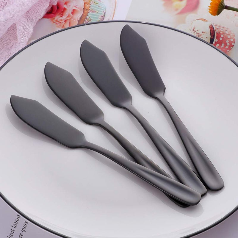 Bisda Stainless Steel Cheese Dessert Knives, Set of 6, Breakfast Butter Knife, Slicer Sandwich Spreader (Black) - Image 2