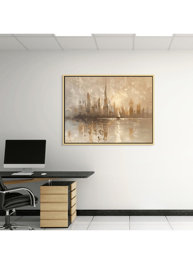 Art Decor Art Decor Framed Canvas Abstract Painting Print of Dubai Skyline Neutral Brown Colors Dubai Wall Art Print Wall Decor for Office Living Room Bedroom Gifting - Image 3