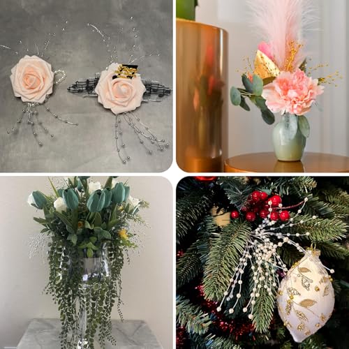 CHENXIN 50pcs Beaded Stick Bride Wedding Pearl Bouquet Party Decoration (White) - Image 5