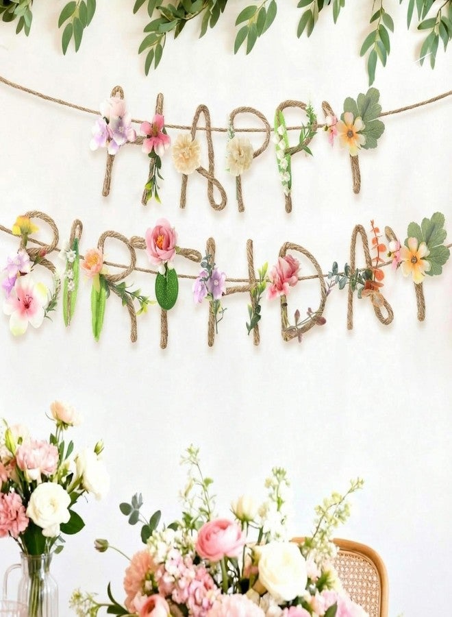Norme 2 Pcs Wildflower Birthday Party Decorations Banner Metal 3D Flower Happy Birthday Garland Garden Spring Tea Fairy Party Decorations for 16 21st 30th 40th 50th 60th 70th - Image 1