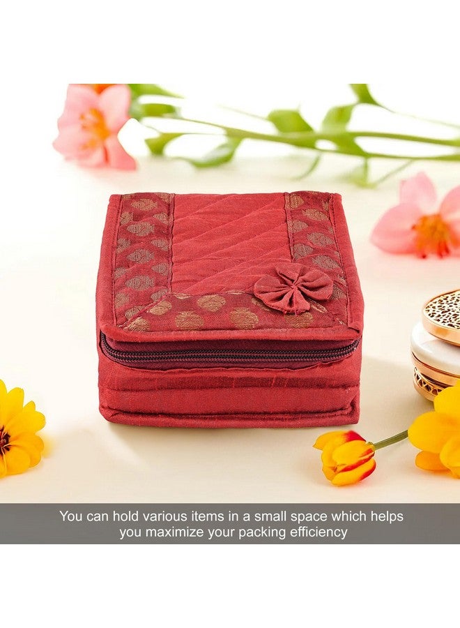 Kuber Industries Kuber Industries Pack of 2 Mini Jewellery Organisers Pouch for Women | 5 Pouches Inside | Earrings & Chain Storage Box | Bow Design -Yellow & Maroon  - Image 2