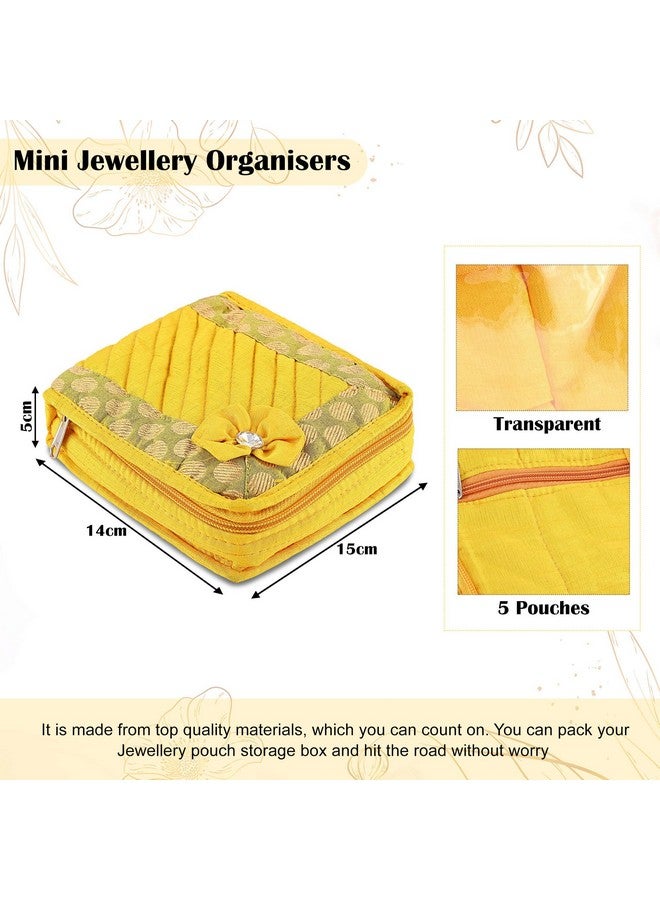 Kuber Industries Kuber Industries Pack of 2 Mini Jewellery Organisers Pouch for Women | 5 Pouches Inside | Earrings & Chain Storage Box | Bow Design -Yellow & Maroon  - Image 3