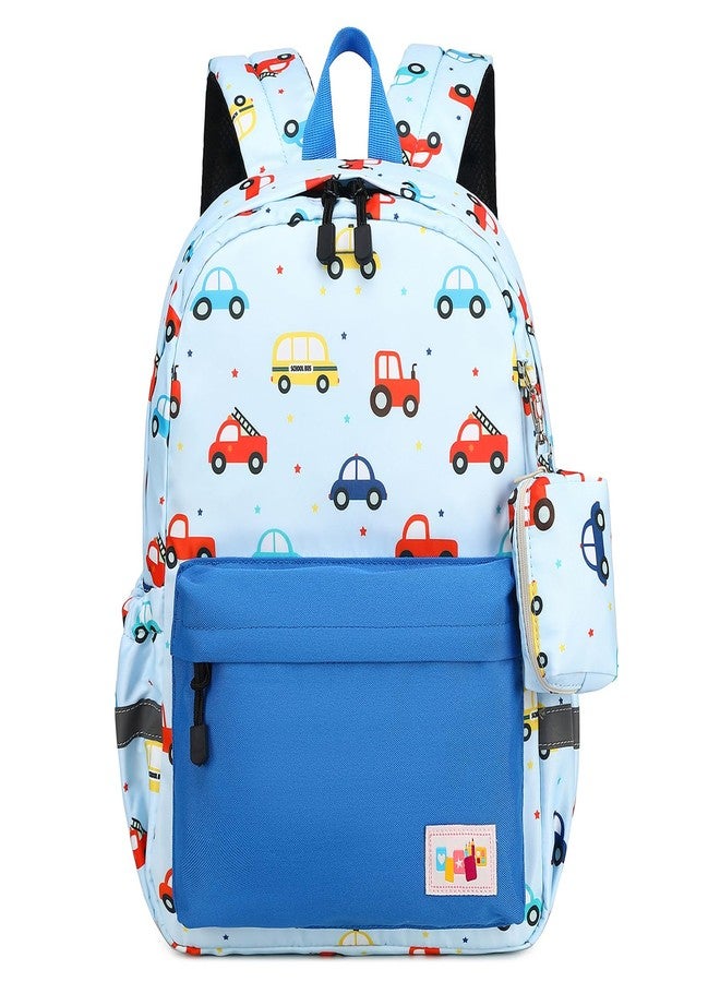 mygreen Toddler Backpack Car Colorful School Bus Kids Backpack for Boys and Girls Cute Bus Preschool Bag Kindergarten Schoolbag With Chest Strap Light Blue - Image 1