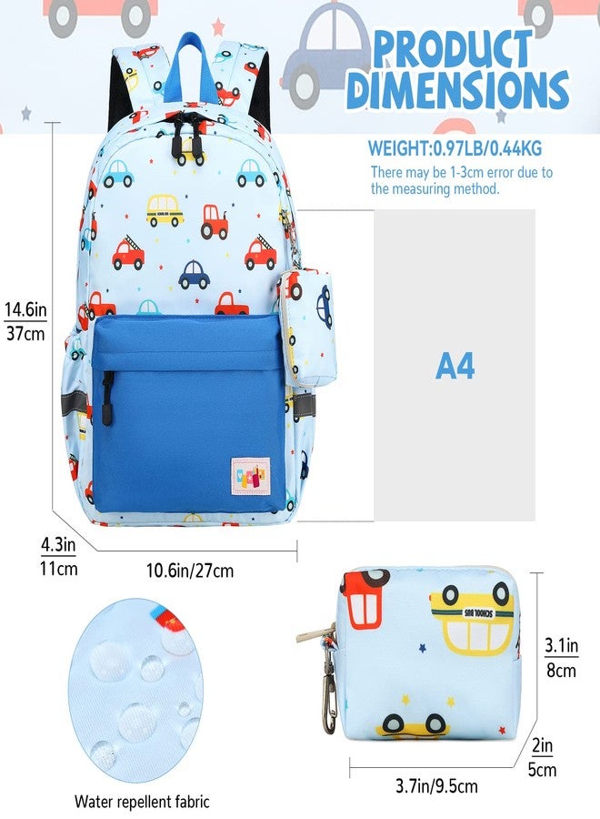 mygreen Toddler Backpack Car Colorful School Bus Kids Backpack for Boys and Girls Cute Bus Preschool Bag Kindergarten Schoolbag With Chest Strap Light Blue - Image 3