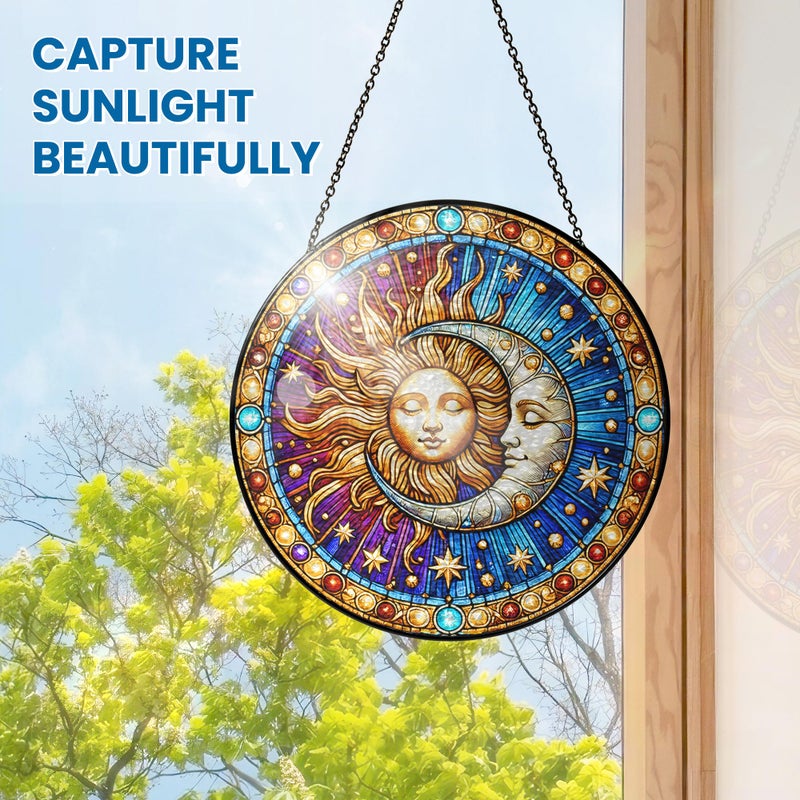 FLAGWIX Spiritual Gifts for Women Men - Stained Glass Window Hanging 8 in for Sun and Moon Decor - Sun Catchers Indoor Window, Boho Suncatchers for Celestial Decor - Image 5