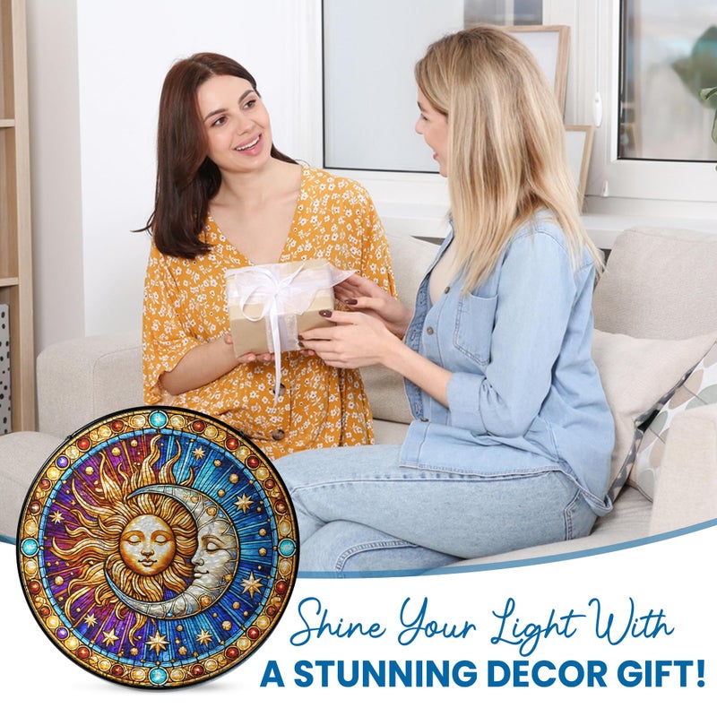 FLAGWIX Spiritual Gifts for Women Men - Stained Glass Window Hanging 8 in for Sun and Moon Decor - Sun Catchers Indoor Window, Boho Suncatchers for Celestial Decor - Image 2