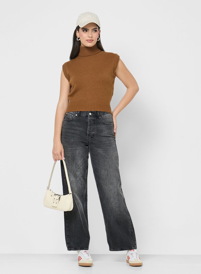 Ginger High Neck Loose Knitted Sleeveless Vest - Image 4