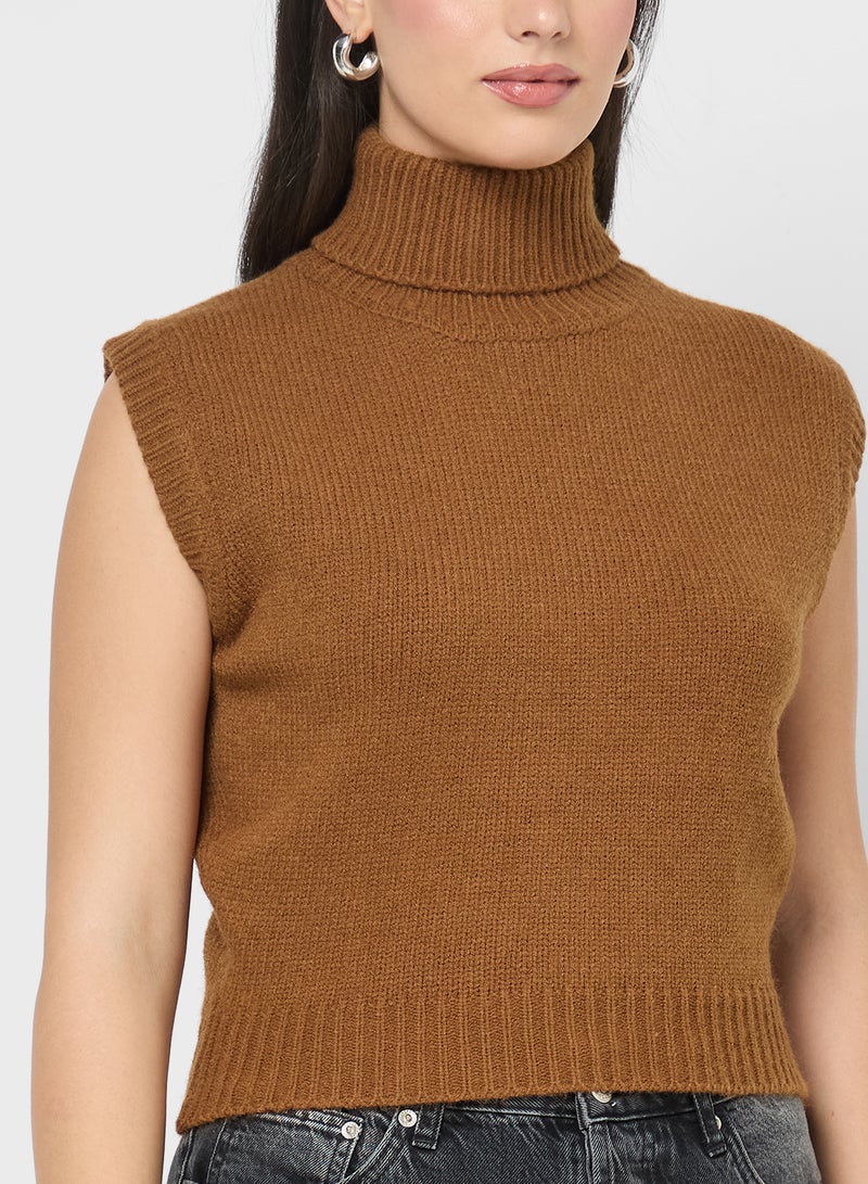 Ginger High Neck Loose Knitted Sleeveless Vest - Image 3