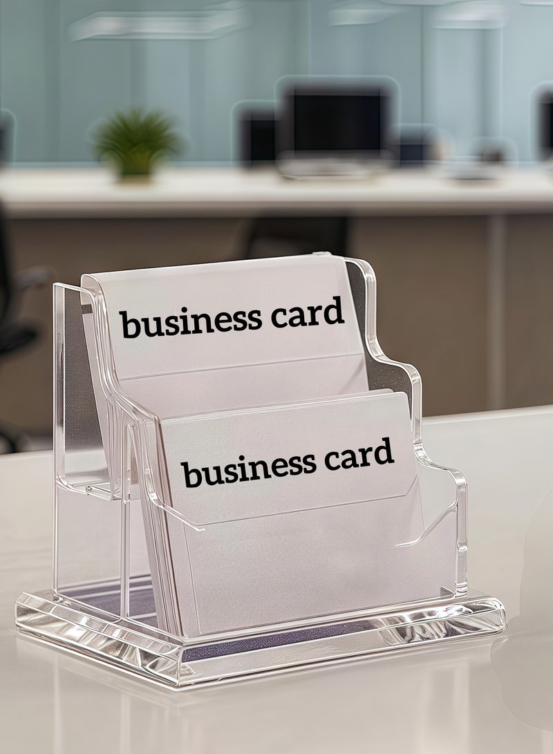 Acrylic Name Card Box, Office Desktop Business Card Display Box, Suitable for Office Desktop Business, Business Card Holder, Business Card Display Box, Clear Plastic Business Card Holder, Office Display, Can Hold 100 Cards (2 Layers, 2 Slots) - Image 1