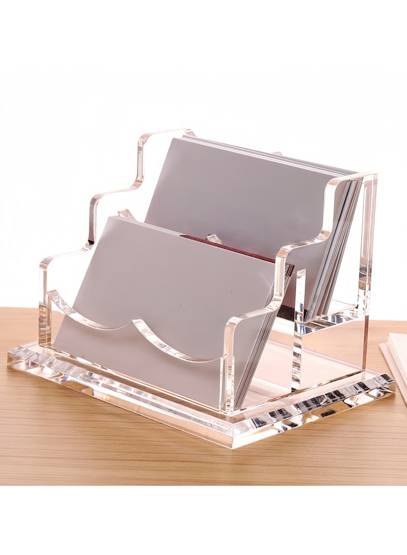 Acrylic Name Card Box, Office Desktop Business Card Display Box, Suitable for Office Desktop Business, Business Card Holder, Business Card Display Box, Clear Plastic Business Card Holder, Office Display, Can Hold 100 Cards (2 Layers, 2 Slots) - Image 1