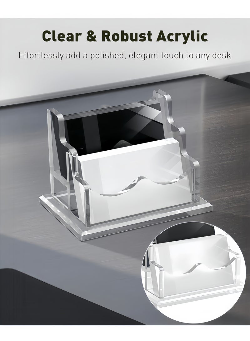 Acrylic Name Card Box, Office Desktop Business Card Display Box, Suitable for Office Desktop Business, Business Card Holder, Business Card Display Box, Clear Plastic Business Card Holder, Office Display, Can Hold 100 Cards (2 Layers, 2 Slots) - Image 3