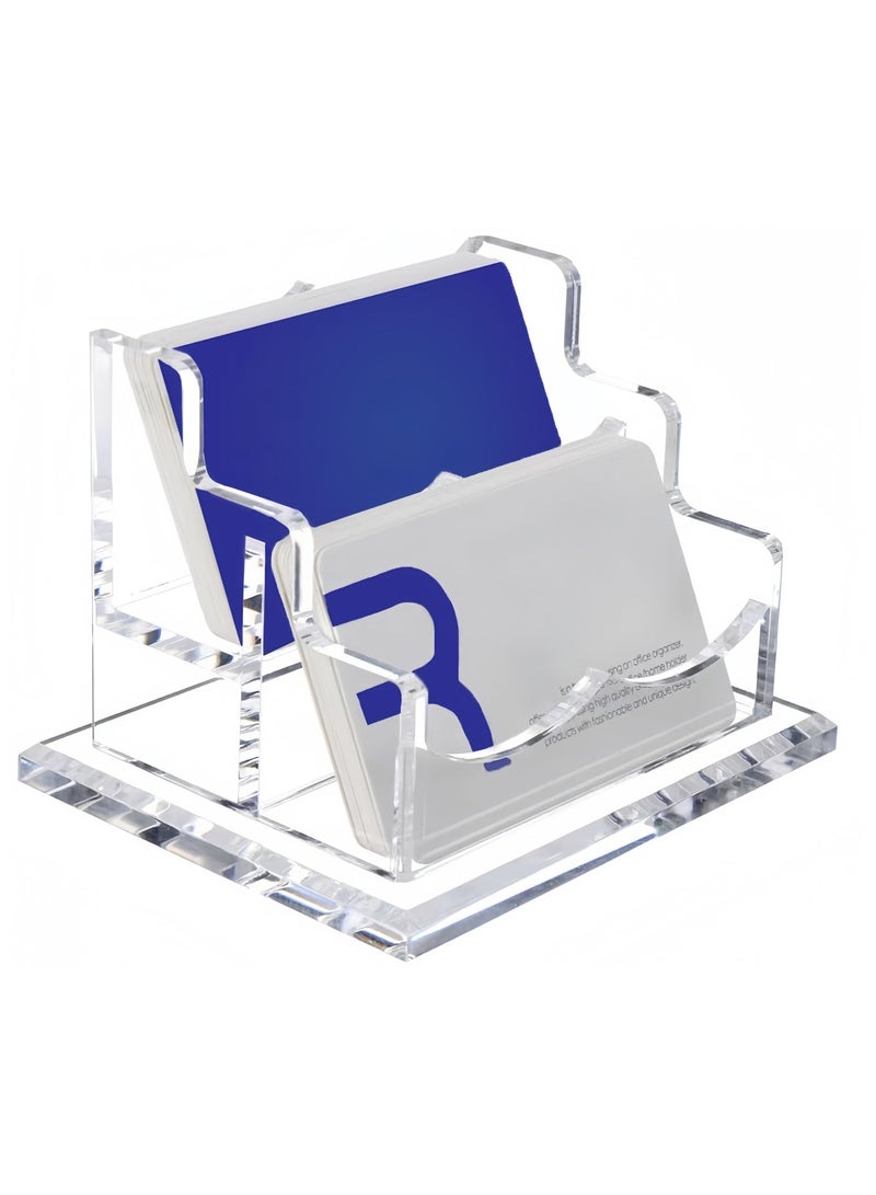 صندوق بطاقات تعريفية من الأكريليك، صندوق عرض بطاقات العمل للمكتب، مناسب لمكاتب العمل، حامل بطاقات العمل، صندوق عرض بطاقات العمل، حامل بطاقات عمل بلاستيكي شفاف، مناسب للاستخدام المكتبي، يتسع لـ 100 بطاقة (طبقتان، فتحتان). - Image 1