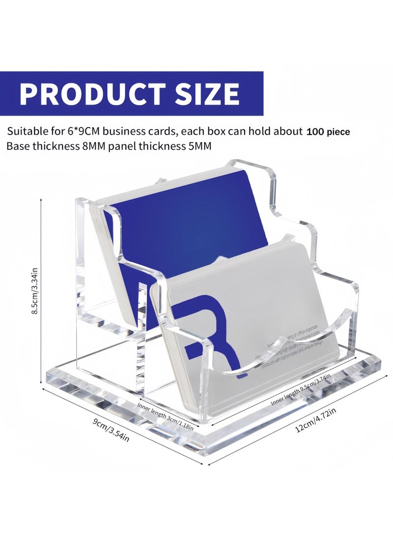 صندوق بطاقات تعريفية من الأكريليك، صندوق عرض بطاقات العمل للمكتب، مناسب لمكاتب العمل، حامل بطاقات العمل، صندوق عرض بطاقات العمل، حامل بطاقات عمل بلاستيكي شفاف، مناسب للاستخدام المكتبي، يتسع لـ 100 بطاقة (طبقتان، فتحتان). - Image 2