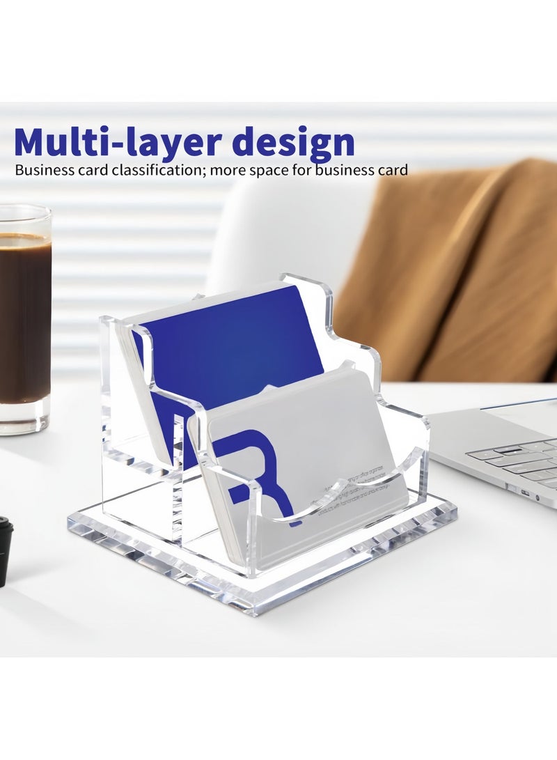 صندوق بطاقات تعريفية من الأكريليك، صندوق عرض بطاقات العمل للمكتب، مناسب لمكاتب العمل، حامل بطاقات العمل، صندوق عرض بطاقات العمل، حامل بطاقات عمل بلاستيكي شفاف، مناسب للاستخدام المكتبي، يتسع لـ 100 بطاقة (طبقتان، فتحتان). - Image 5