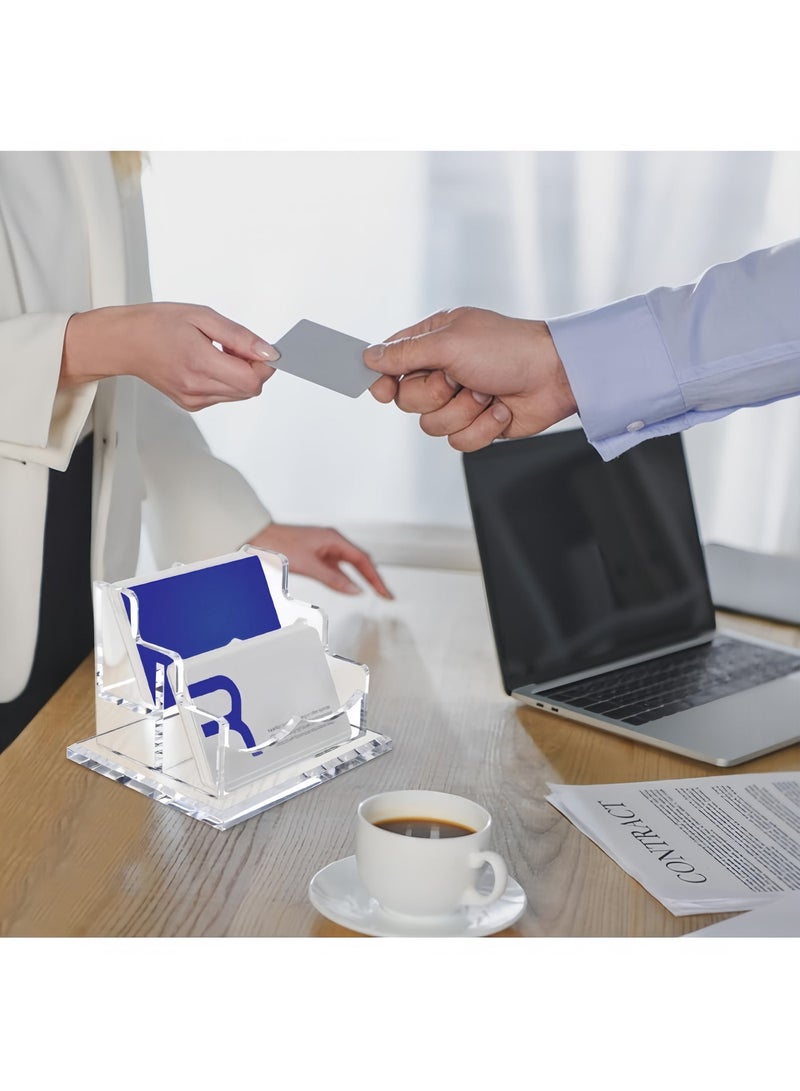 صندوق بطاقات تعريفية من الأكريليك، صندوق عرض بطاقات العمل للمكتب، مناسب لمكاتب العمل، حامل بطاقات العمل، صندوق عرض بطاقات العمل، حامل بطاقات عمل بلاستيكي شفاف، مناسب للاستخدام المكتبي، يتسع لـ 100 بطاقة (طبقتان، فتحتان). - Image 4